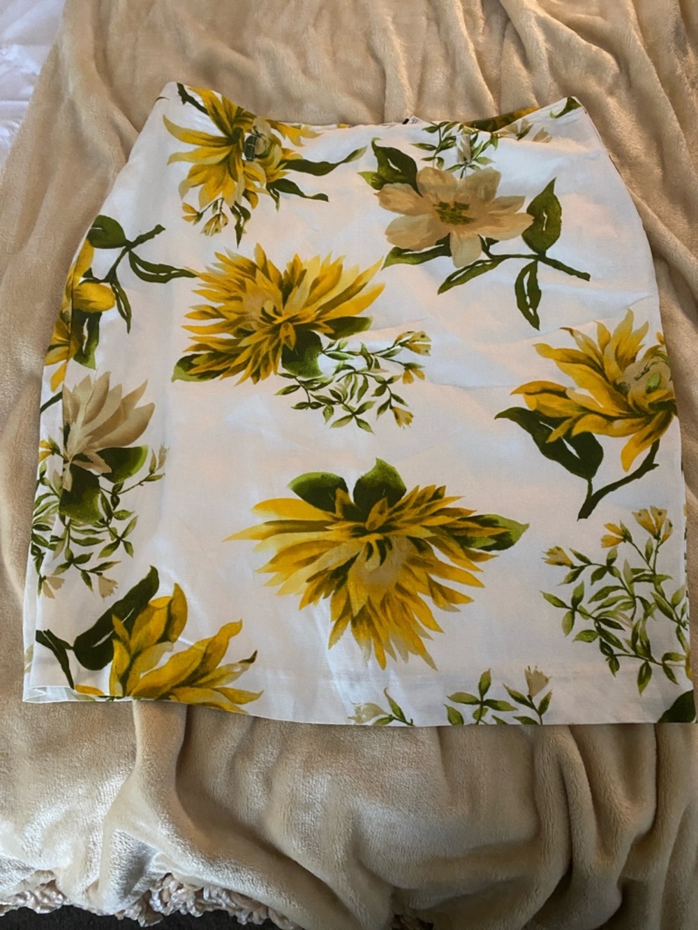 Premise White Floral Skirt with Yellow and Green Blooms